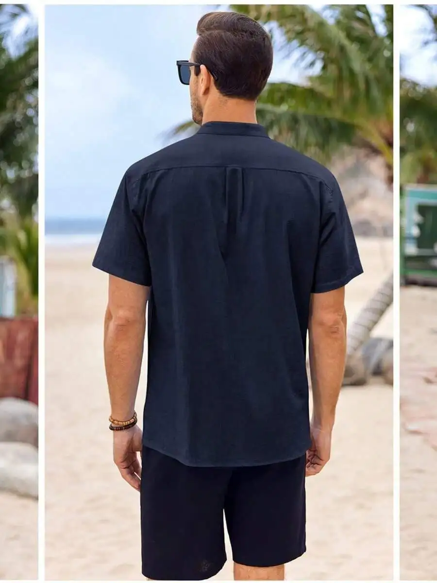 Mens Short Sleeve Guayabera Shirt Linen Cotton Blend Embroidered Button Down Casual Summer Top
Mens Short Sleeve Guayabera Shirt Linen Cotton Blend Embroidered Button Down Casual Summer Top