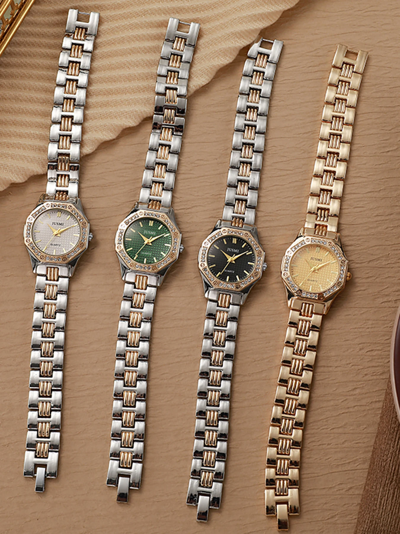 Роскошные женские часы с бриллиантовым безелем, двухцветным стальным ремешком, различными цветами циферблатов, элегантные кварцевые наручные часы
Роскошные женские часы с бриллиантовым безелем, двухцветным стальным ремешком, различными цветами циферблатов, элегантные кварцевые наручные часы