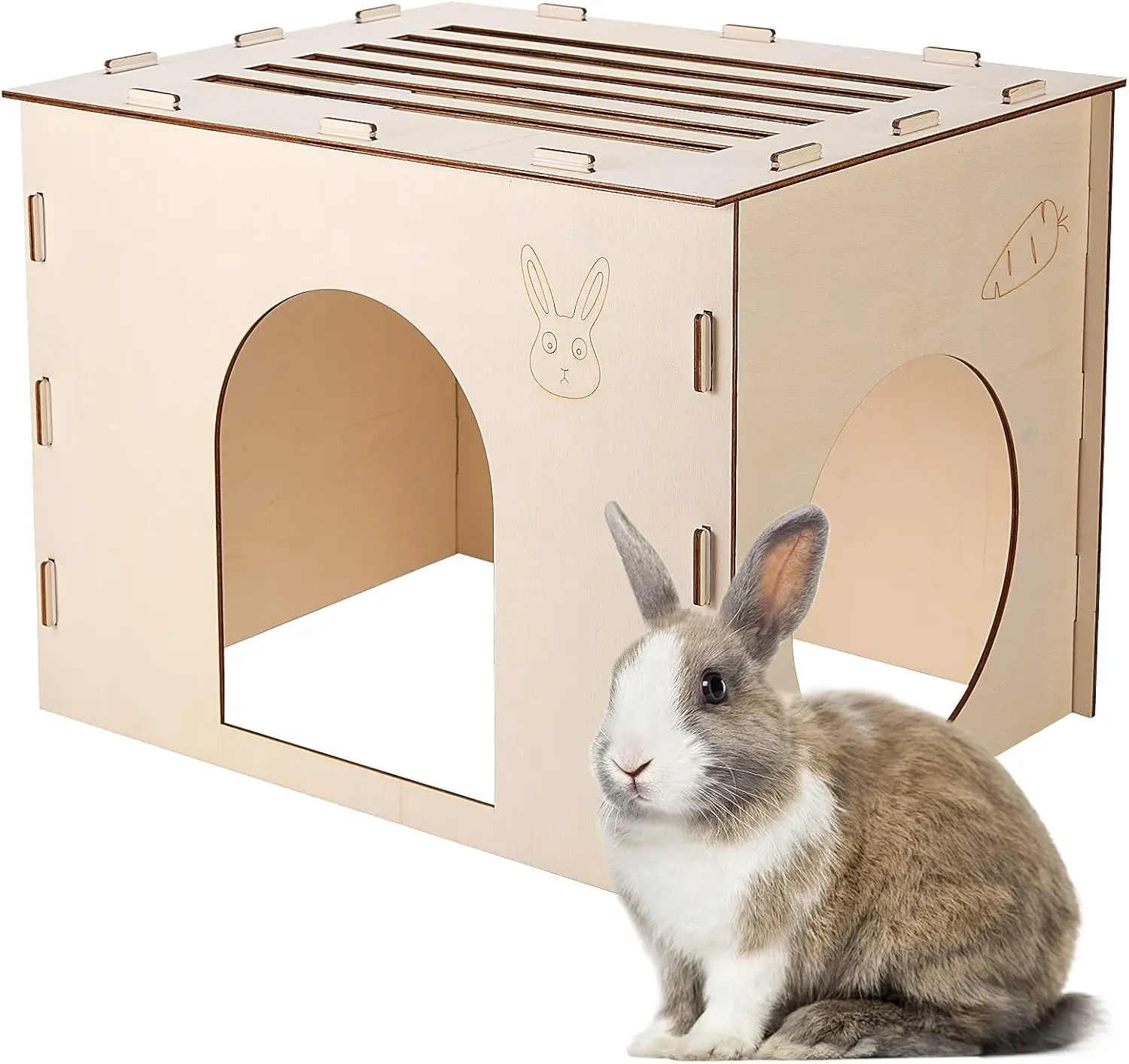 Wooden Rabbit Hideout Castle for Easter, Bunny House Indoor Small Animal Hut for Hamsters Guinea Pigs Chinchilla
Wooden Rabbit Hideout Castle for Easter, Bunny House Indoor Small Animal Hut for Hamsters Guinea Pigs Chinchilla