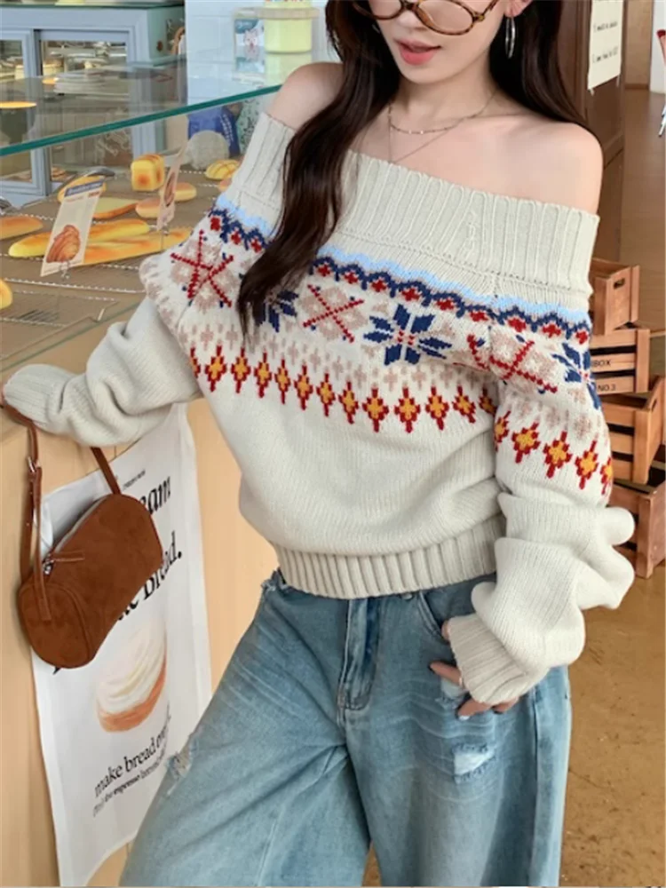 Lazy Style Jacquard Off Shoulder Loose Sweater Jumper Fall Women Long Sleeve Slash Neck Knitted Casual Pullover Bottoming Top
Lazy Style Jacquard Off Shoulder Loose Sweater Jumper Fall Women Long Sleeve Slash Neck Knitted Casual Pullover Bottoming Top