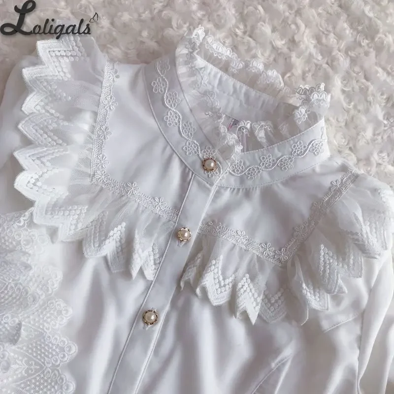 Retro Style Women's White Blouse Vintage Victorian Bell Sleeve Lolita Shirt by Yiliya
Retro Style Women's White Blouse Vintage Victorian Bell Sleeve Lolita Shirt by Yiliya