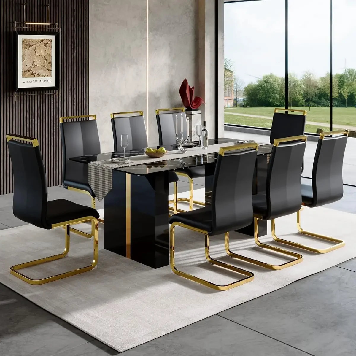 Modern Dining Table Set for 8,Black Dining Table Set for 8,Kitchen Table Set for 8 with PU Leather Chairs for Kitchen
Modern Dining Table Set for 8,Black Dining Table Set for 8,Kitchen Table Set for 8 with PU Leather Chairs for Kitchen