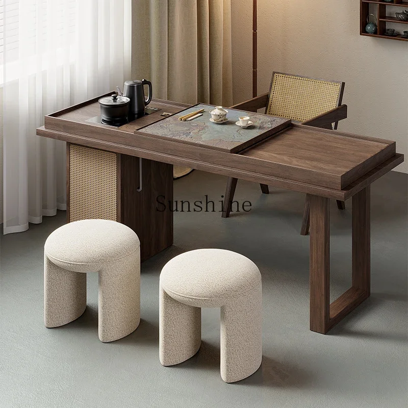 TT New Chinese North American Black Walnut Small Tea Table and Chair Combination Zen Tea Brewing Table
TT New Chinese North American Black Walnut Small Tea Table and Chair Combination Zen Tea Brewing Table