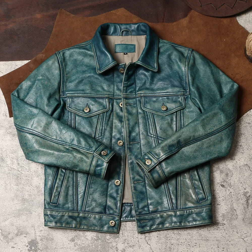 Free shipping.CC.Men Vintage 507 style leather jacket.Light Blue Retro short real cowhide coat.heavy quality slim leather cloth
Free shipping.CC.Men Vintage 507 style leather jacket.Light Blue Retro short real cowhide coat.heavy quality slim leather cloth