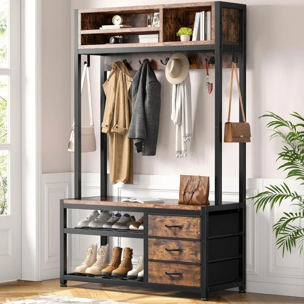 Hall Tree with Bench and Shoe Storage, Coat Rack Freestanding with 3 Fabric Drawers, Entryway Bench with Shoe Storage, Ha
Hall Tree with Bench and Shoe Storage, Coat Rack Freestanding with 3 Fabric Drawers, Entryway Bench with Shoe Storage, Ha