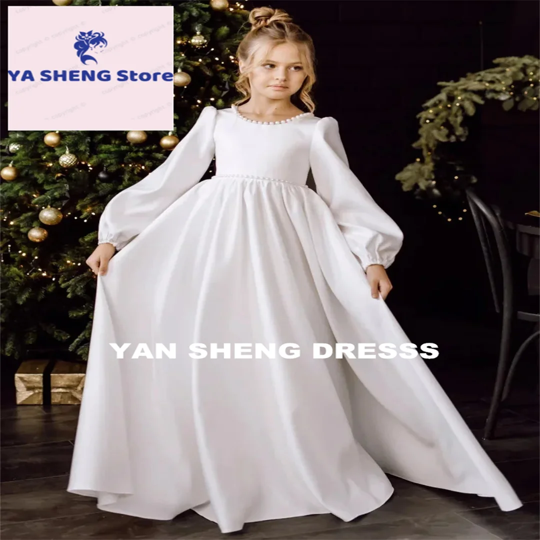 Customized Flower Girl Dresses For Wedding Pearls With Bow Full Sleeves Backless Kids Birthday Party First Communion Ball Gown
Customized Flower Girl Dresses For Wedding Pearls With Bow Full Sleeves Backless Kids Birthday Party First Communion Ball Gown