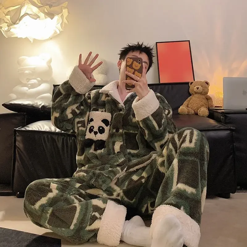 Large Size Youth Home Suit Men's Thick Velvet Long Sleeve Trousers Warm Lapel Sleepwear Autumn and Winter Coral Velvet Pajamas
Large Size Youth Home Suit Men's Thick Velvet Long Sleeve Trousers Warm Lapel Sleepwear Autumn and Winter Coral Velvet Pajamas