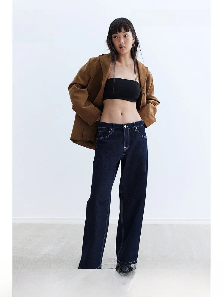 Fashionable Mid-Waist Design Wide Leg Jeans Women's Summer Washed Denim Trendy Cuffed Trousers H&M Cotton 100% Long Pants
Fashionable Mid-Waist Design Wide Leg Jeans Women's Summer Washed Denim Trendy Cuffed Trousers H&M Cotton 100% Long Pants