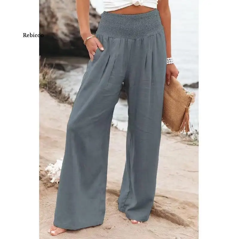 Summer Oversized Wide Leg Pants Women Vintage Cotton Linen Fashion Long Trousers Casual Elastic Waist Solid
Summer Oversized Wide Leg Pants Women Vintage Cotton Linen Fashion Long Trousers Casual Elastic Waist Solid