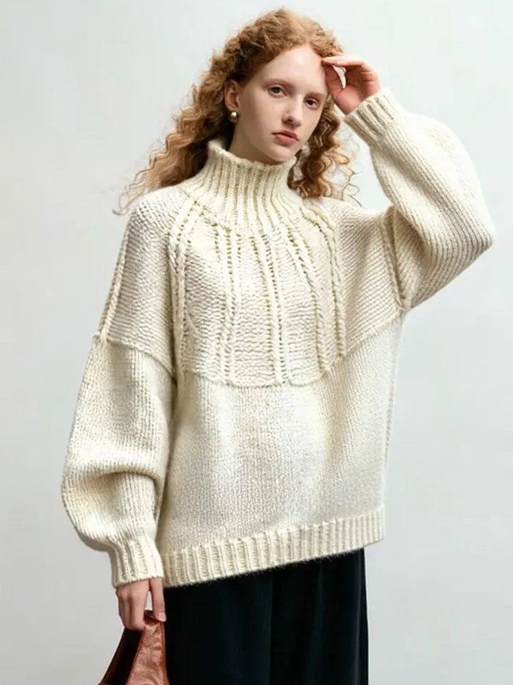 ZhuoZhi Thiened Warm High Collar Knitted Sweater Loose Splicing Lazy Sweater French Sle Soft Long Sve Casual Knitwear
ZhuoZhi Thiened Warm High Collar Knitted Sweater Loose Splicing Lazy Sweater French Sle Soft Long Sve Casual Knitwear