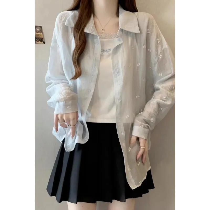Women's Light Blue Sheer Sun Protection Shirt Loose Long Sleeve Thin Open Front Blouse
Women's Light Blue Sheer Sun Protection Shirt Loose Long Sleeve Thin Open Front Blouse