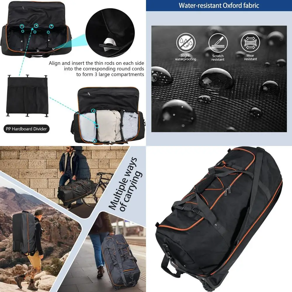 Expandable 110-140L 32 Rolling Duffel Bag with 2 Wheels, 3 Compartments, Adjustable Strap, Organizer Pouch, Black/Orange
Expandable 110-140L 32 Rolling Duffel Bag with 2 Wheels, 3 Compartments, Adjustable Strap, Organizer Pouch, Black/Orange