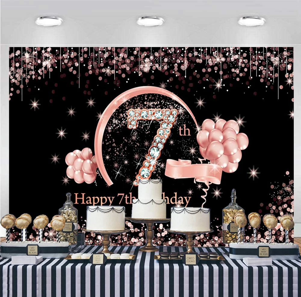 Happy 7th Birthday Backdrop for Boys Girls 7 Years Party Black and Pink Glitter Balloon Decorations Photo Background Photography
Happy 7th Birthday Backdrop for Boys Girls 7 Years Party Black and Pink Glitter Balloon Decorations Photo Background Photography