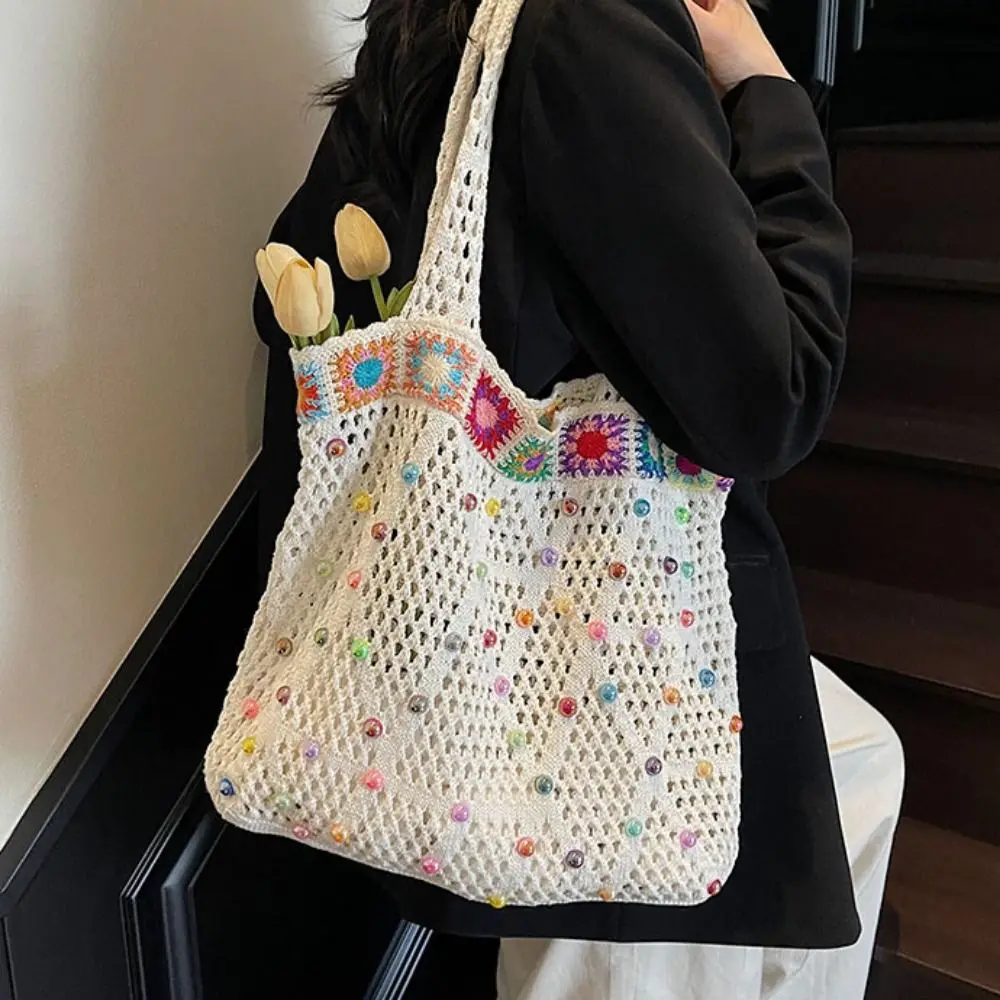Korean Style Knitting Shoulder Bag Large Capacity Hollow Out Crochet Tote Bag Contrast Color Versatile Casual Woven Handbag
Korean Style Knitting Shoulder Bag Large Capacity Hollow Out Crochet Tote Bag Contrast Color Versatile Casual Woven Handbag
