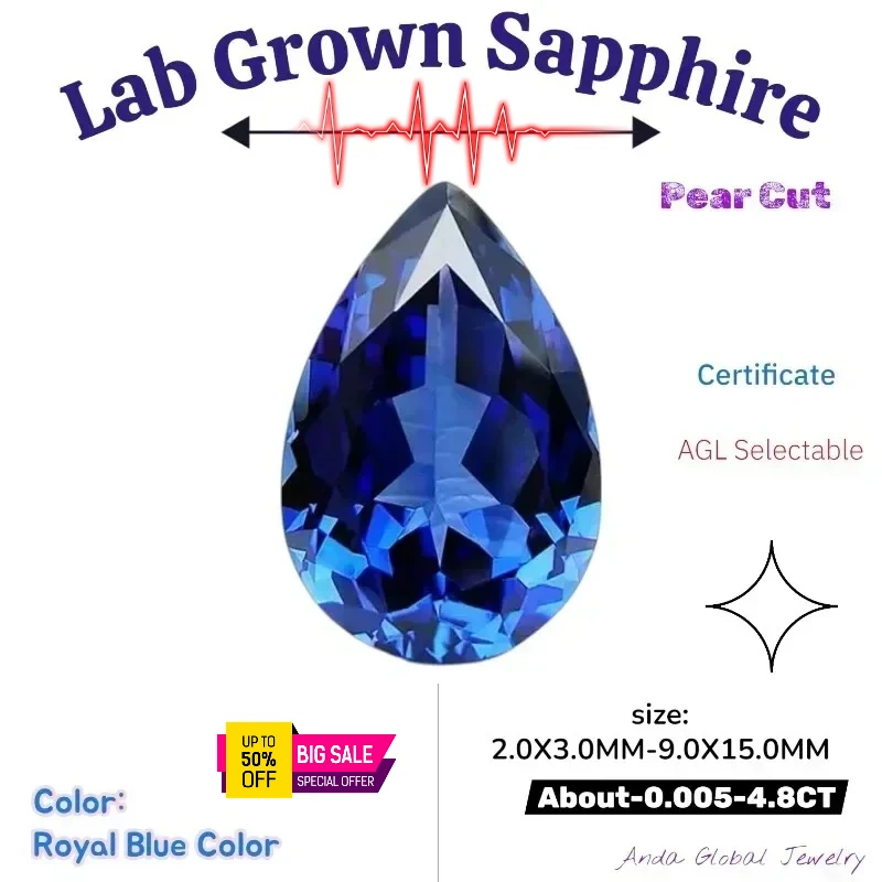 Lab Grown Sapphire Pear Cut Royal Blue Color AAA+Clarity Gems for Jewelry Setting&Custom Design Selectable Certificate
Lab Grown Sapphire Pear Cut Royal Blue Color AAA+Clarity Gems for Jewelry Setting&Custom Design Selectable Certificate