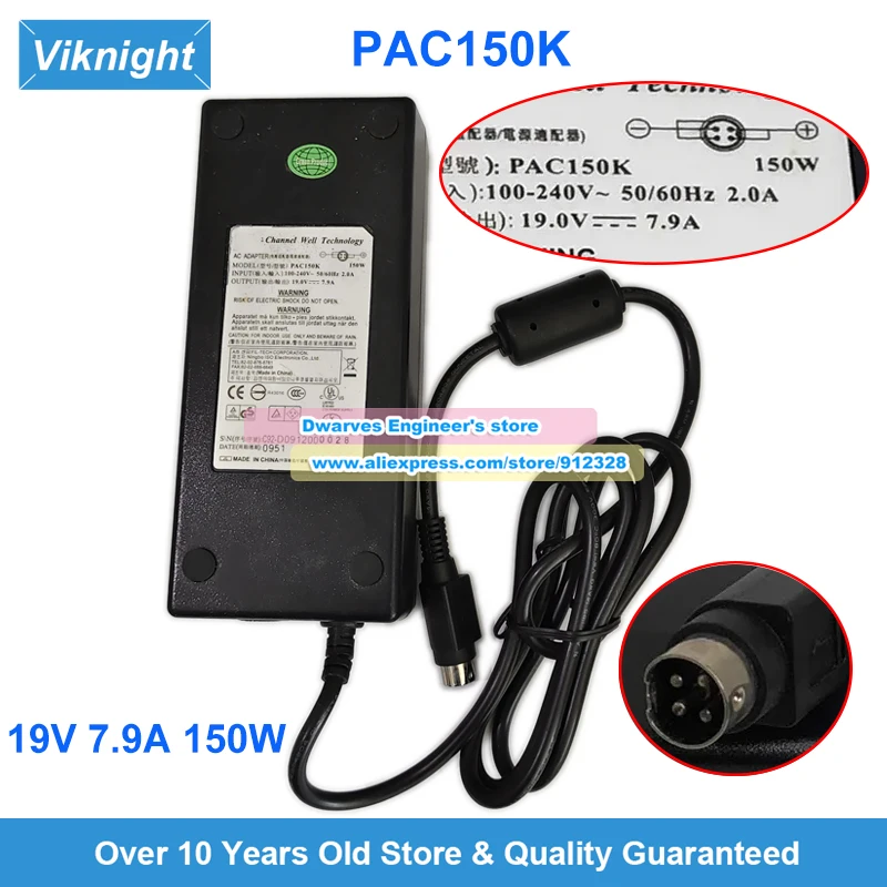 PAC150K AC Adapter 19V 7.9A 150W For CWT Laptop Power Supply 4-Pin
PAC150K AC Adapter 19V 7.9A 150W For CWT Laptop Power Supply 4-Pin