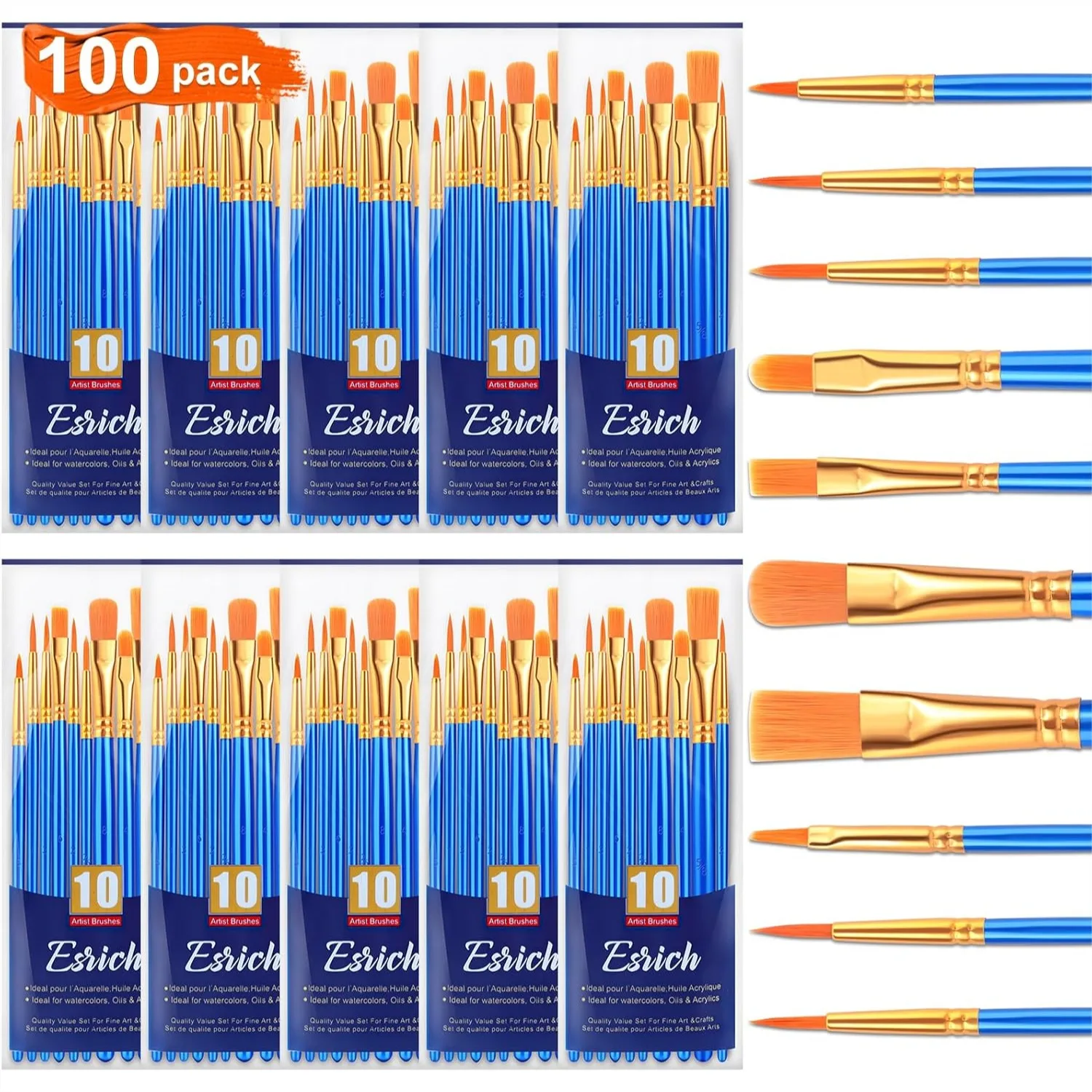 Acrylic Paint Brushes Set 10 Pack 100 Pcs Nylon Brush for Watercolor Oil Painting Face Ceramics Arts and Crafts
Acrylic Paint Brushes Set 10 Pack 100 Pcs Nylon Brush for Watercolor Oil Painting Face Ceramics Arts and Crafts