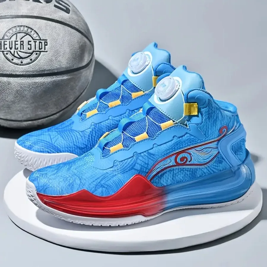 Chinese Style Low-Top Basketball Sneakers - Blue and Red Color-Block Gradient Sole Training Shoes with Lace-Up Closure Sole and
Chinese Style Low-Top Basketball Sneakers - Blue and Red Color-Block Gradient Sole Training Shoes with Lace-Up Closure Sole and