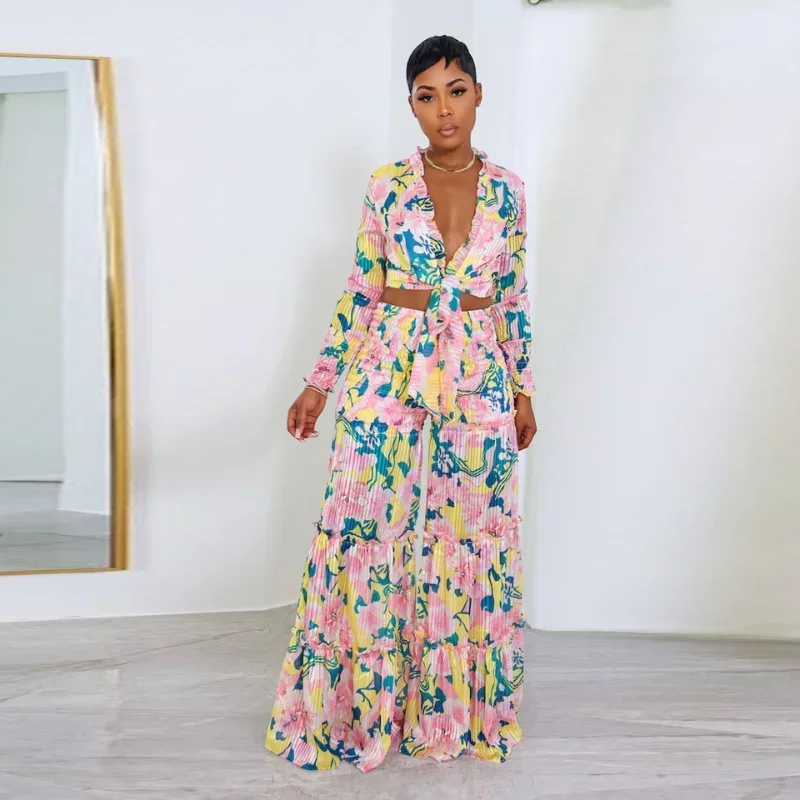 GUWU Pleated Floral Women's Set Tie Up Hem Long Sleeve Shirt and Lantern Pants Summer Two 2 Piece Set Casual Tracksuit
GUWU Pleated Floral Women's Set Tie Up Hem Long Sleeve Shirt and Lantern Pants Summer Two 2 Piece Set Casual Tracksuit