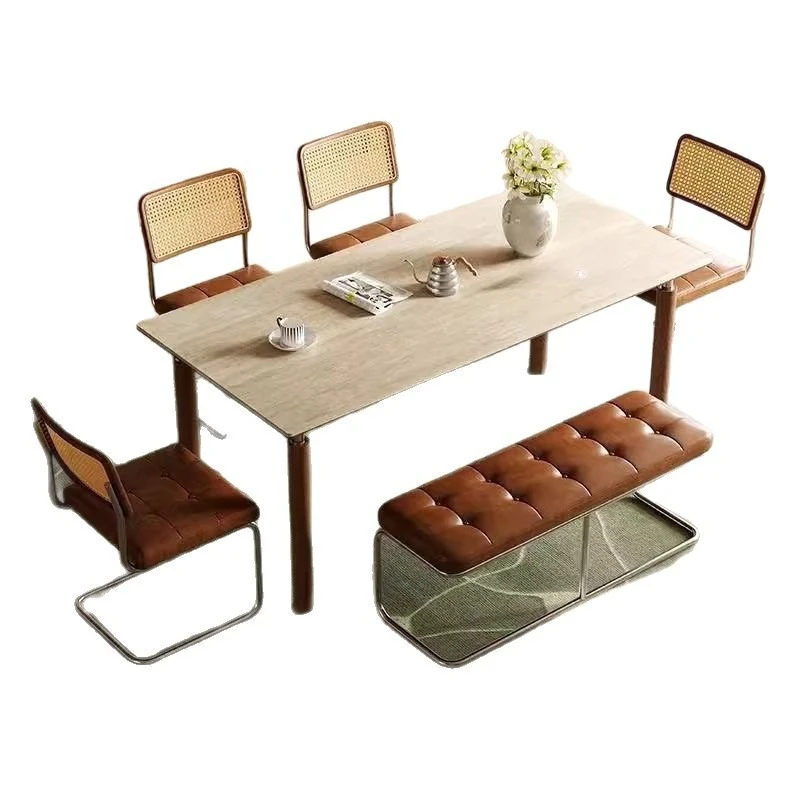 Slate dining table rectangular solid wood small apartment metal household table
Slate dining table rectangular solid wood small apartment metal household table