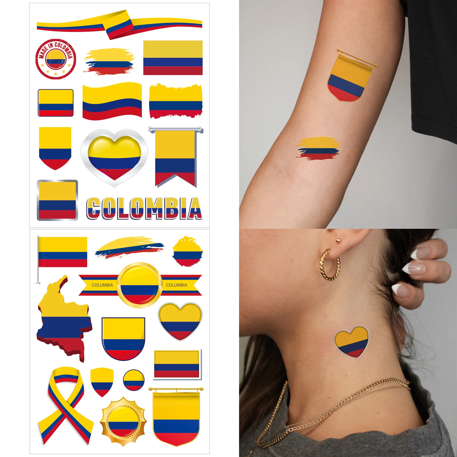 2 Sheets Colorful Colombia Flag Series Waterproof Tattoo Stickers for Women Men Arm Neck disposable Stickers Country Day Decora
2 Sheets Colorful Colombia Flag Series Waterproof Tattoo Stickers for Women Men Arm Neck disposable Stickers Country Day Decora