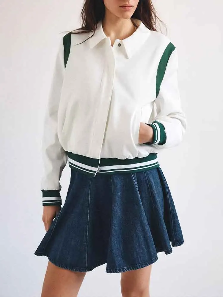 European style new women's fashion versatile simple classic contrast color details ribbed lapel baseball jacket
European style new women's fashion versatile simple classic contrast color details ribbed lapel baseball jacket
