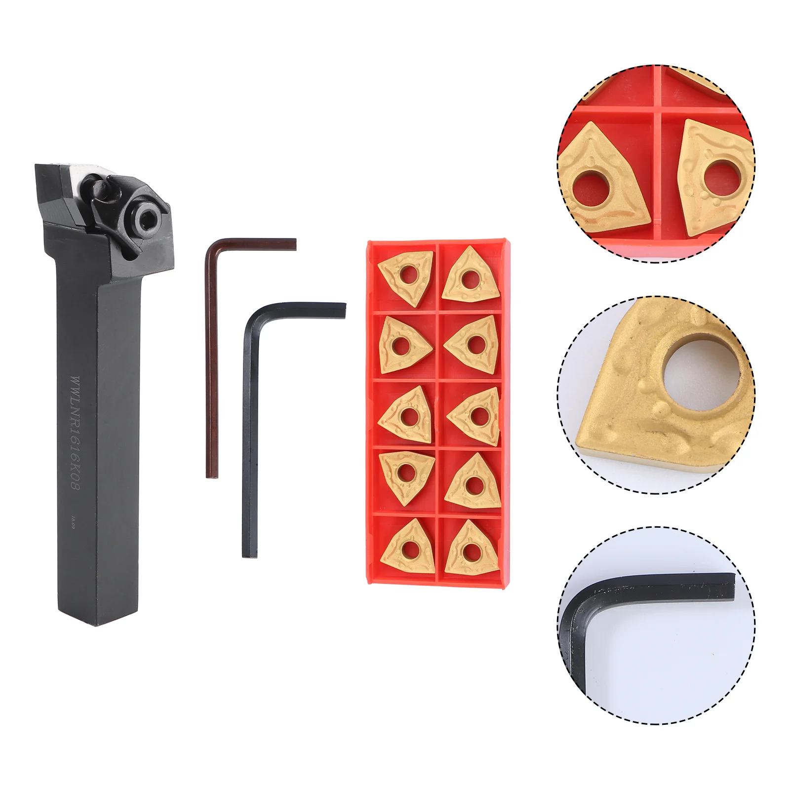 WWLNR1616H08 Lathe Turning Tool Holder With 4pcs WNMG0804 Inserts And 2 Wrench Stainless Steel Hand Tool Sets
WWLNR1616H08 Lathe Turning Tool Holder With 4pcs WNMG0804 Inserts And 2 Wrench Stainless Steel Hand Tool Sets