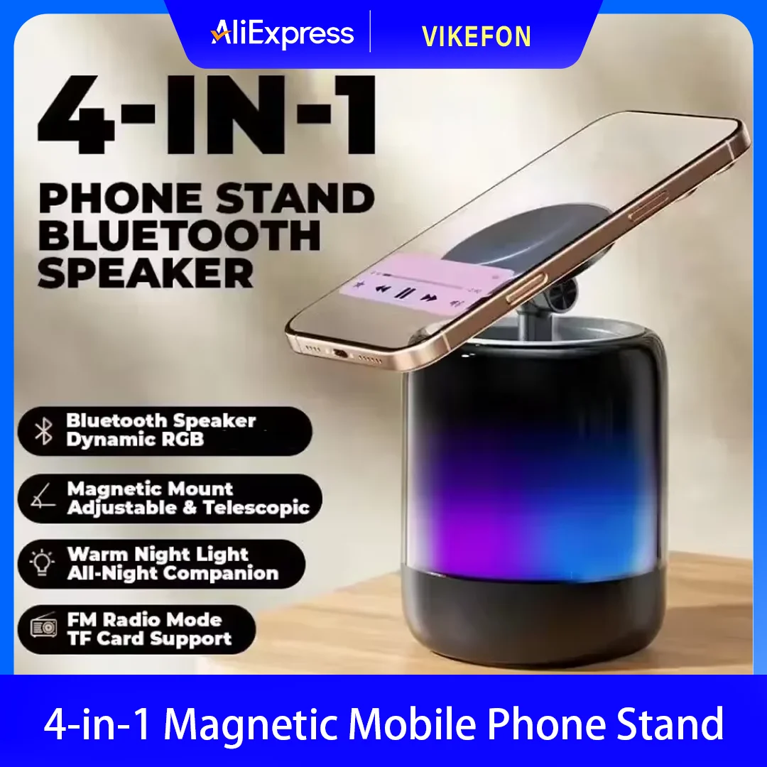 Настольный магнитный держатель для телефона 4 в 1, динамик Bluetooth 5.3, ритмическая лампа RGB и радио, крепление для смартфона с 3D-стереоскопическим звуком
Настольный магнитный держатель для телефона 4 в 1, динамик Bluetooth 5.3, ритмическая лампа RGB и радио, крепление для смартфона с 3D-стереоскопическим звуком