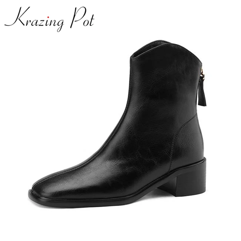 Krazing Pot Cow Leather Square Toe Thick Heels Basic Design Winter Warm Chelsea Boots Zipper Office Lady Retro Lady Ankle Boots
Krazing Pot Cow Leather Square Toe Thick Heels Basic Design Winter Warm Chelsea Boots Zipper Office Lady Retro Lady Ankle Boots
