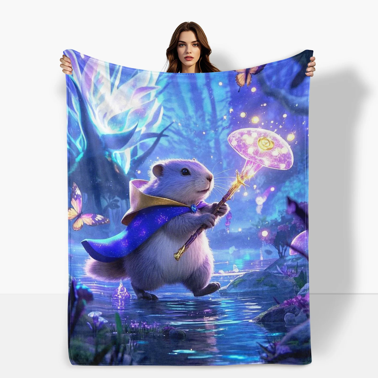 Enchanted Groundhog With Staff In Blue Purple Forest Fantasy Blanket For Dreamy And Whimsical Bedroom Decor
Enchanted Groundhog With Staff In Blue Purple Forest Fantasy Blanket For Dreamy And Whimsical Bedroom Decor