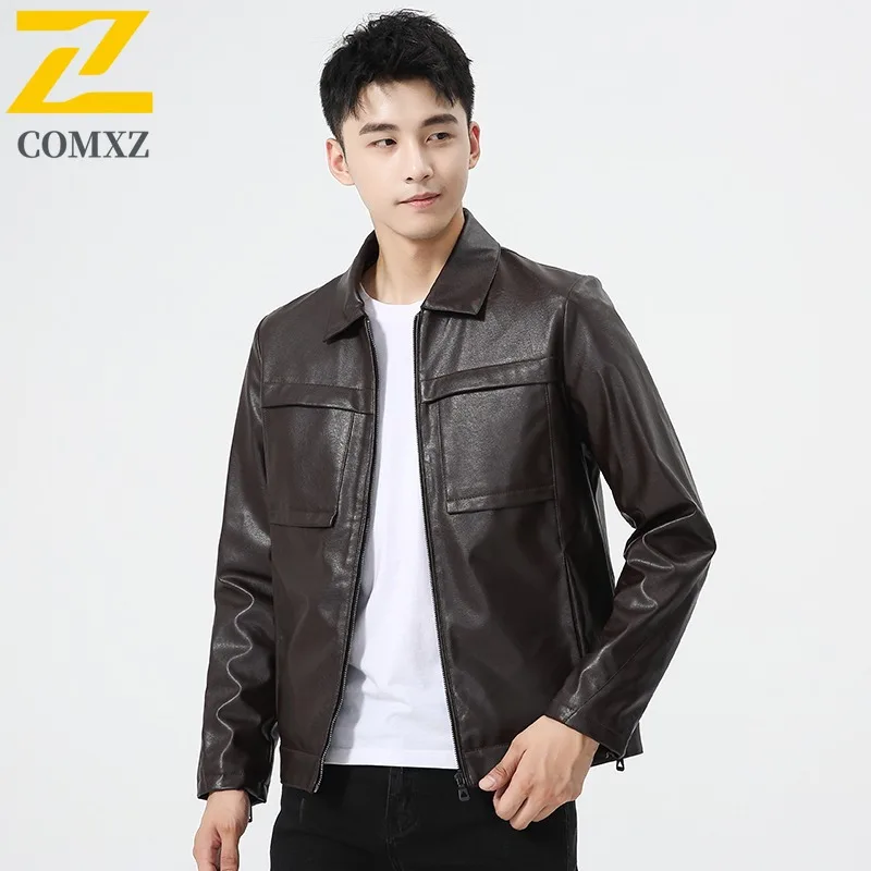 COMXZ кожаная куртка с воротником-стойкой, мужская уличная велосипедная ветрозащитная мотоциклетная куртка в городском стиле, уютная легкая осенняя новая одежда
COMXZ кожаная куртка с воротником-стойкой, мужская уличная велосипедная ветрозащитная мотоциклетная куртка в городском стиле, уютная легкая осенняя новая одежда