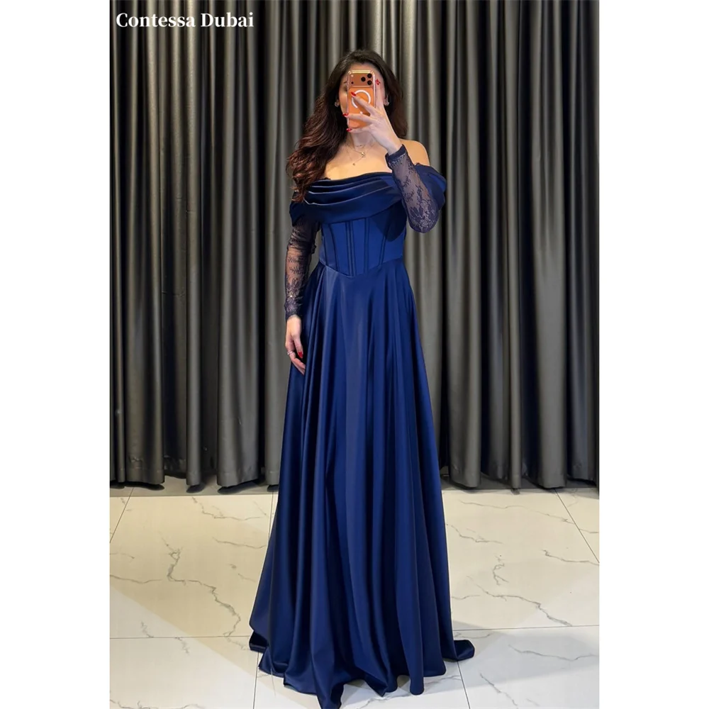 Contessa Custom Navy Satin Blue Evening Dress A-Line Ball Gown Prom Dresses Off Shoulder Vestidos De Noche Corset Formal Evening
Contessa Custom Navy Satin Blue Evening Dress A-Line Ball Gown Prom Dresses Off Shoulder Vestidos De Noche Corset Formal Evening