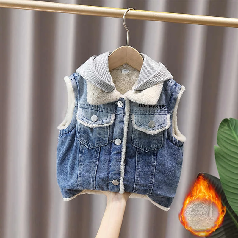 Thick Warm Fleece Boys Denim Waistcoat Autumn Winter Sleeveless Detachable Hooded Vest Casual Children Outerwear Tops
Thick Warm Fleece Boys Denim Waistcoat Autumn Winter Sleeveless Detachable Hooded Vest Casual Children Outerwear Tops