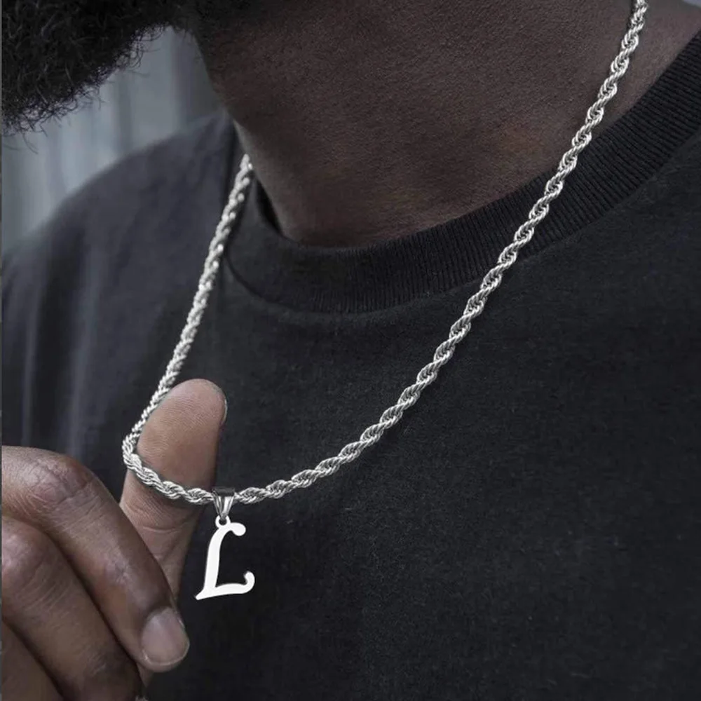 Men's personalized necklace, customized silver letter pendant, rope chain necklace, Father's Day gift, birthday gift for him
Men's personalized necklace, customized silver letter pendant, rope chain necklace, Father's Day gift, birthday gift for him