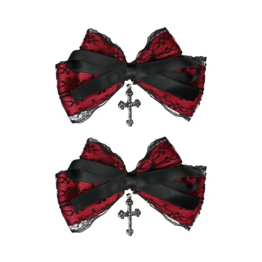 2PCS Gothic Bow Clips 3.96'' Halloween Hairbows Punk Hair Accessories for Girls Women Lace and Red Bow with Duckbill Clips
2PCS Gothic Bow Clips 3.96'' Halloween Hairbows Punk Hair Accessories for Girls Women Lace and Red Bow with Duckbill Clips