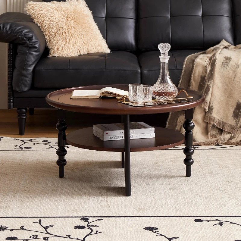 French retro solid wood coffee table round living room double storage tea table ancient style
French retro solid wood coffee table round living room double storage tea table ancient style