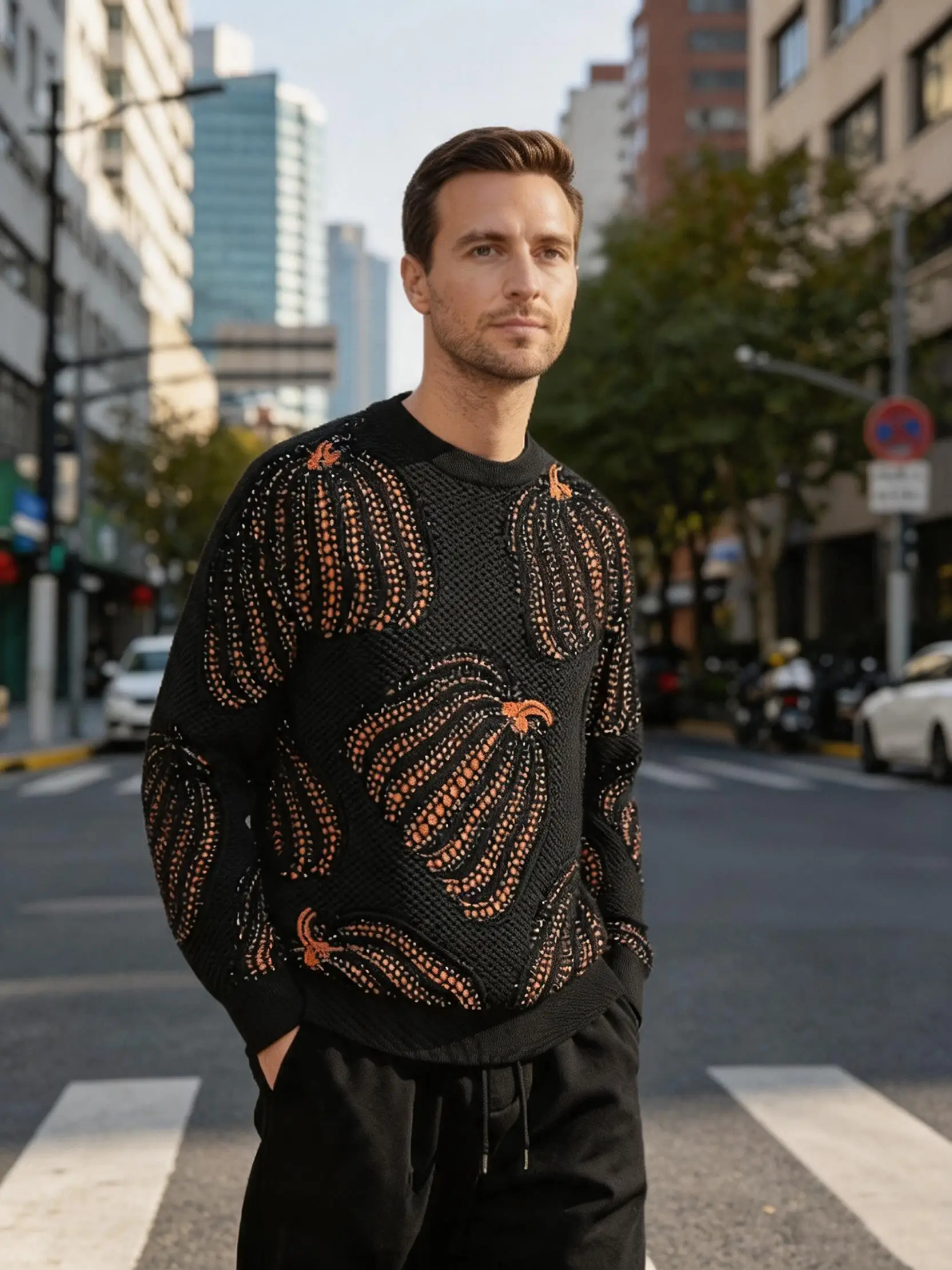 Men Autumn Winter Crew Neck Pumpkin Print Textured Knit Sweater Long Sleeve Loose Casual Halloween Pullover Knit Tops
Men Autumn Winter Crew Neck Pumpkin Print Textured Knit Sweater Long Sleeve Loose Casual Halloween Pullover Knit Tops