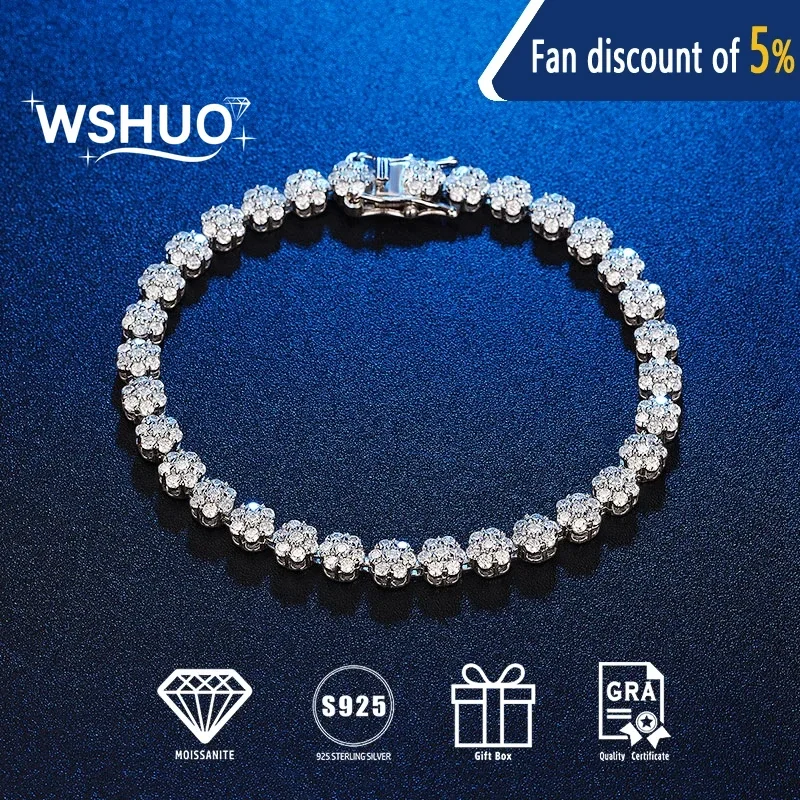 Plum Flower Full 1.5mm D VVS1 Moissanite Diamond Tennis Bracelet for Women 925 Sterling Silver GRA Certified Wedding Bangle Gift
Plum Flower Full 1.5mm D VVS1 Moissanite Diamond Tennis Bracelet for Women 925 Sterling Silver GRA Certified Wedding Bangle Gift