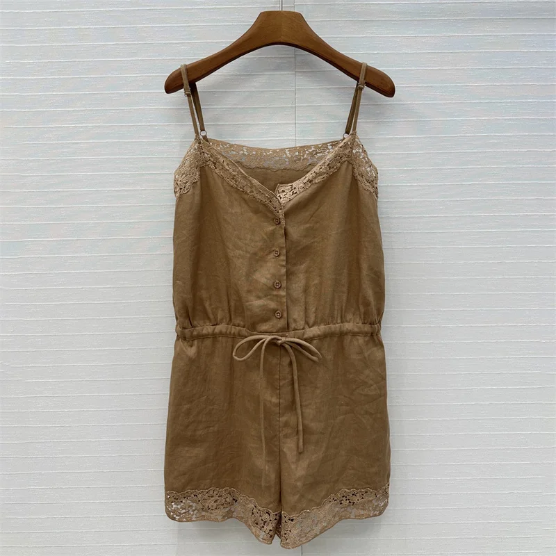 Women's jumpsuit New lace patchwork shorts for summer 2025 High quality linen blend Bodysuit women Drawstring waist mini pants
Women's jumpsuit New lace patchwork shorts for summer 2025 High quality linen blend Bodysuit women Drawstring waist mini pants