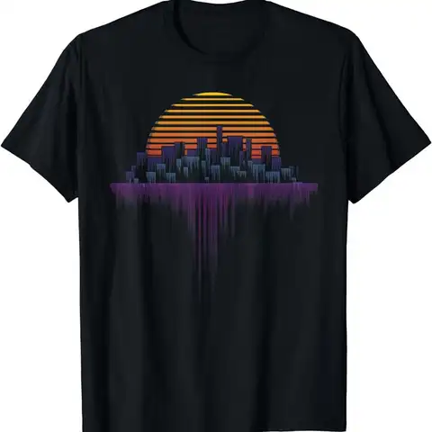Synthwave Outrun Vaporwave City Sunset Aesthetic T Shirt Size S 5Xl