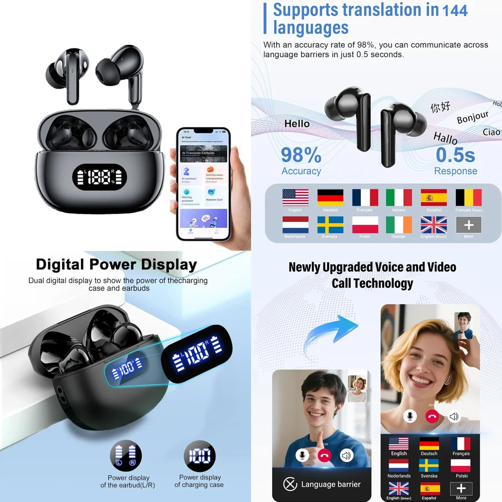 AI Language Translation TWS Earphone with LED Display Clear Calls Wireless Earbuds for Travel Business Mobile Accessories
AI Language Translation TWS Earphone with LED Display Clear Calls Wireless Earbuds for Travel Business Mobile Accessories