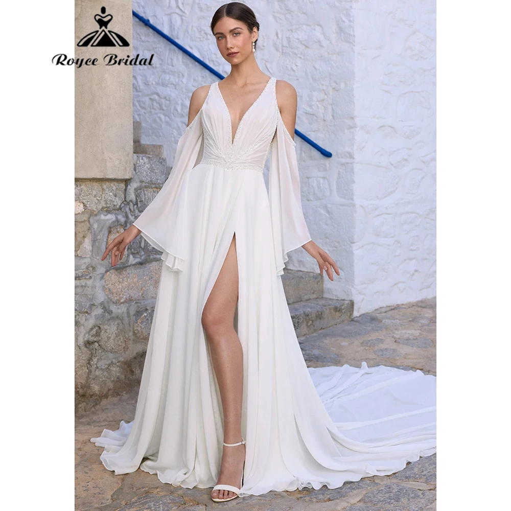 Roycebridal Deep V Neck Chiffon A Line Wedding Dress Side Slit Draped Court Train 2025 Gowns Customized Vestidos De Novia Boda
Roycebridal Deep V Neck Chiffon A Line Wedding Dress Side Slit Draped Court Train 2025 Gowns Customized Vestidos De Novia Boda