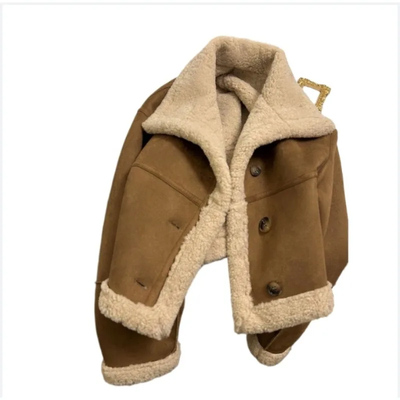 Suede Fur One Coat for Women Short Thickened Autumn Winter Loose Lamb Wool Splicing Motorcycle Clothing High Appearance Level
Suede Fur One Coat for Women Short Thickened Autumn Winter Loose Lamb Wool Splicing Motorcycle Clothing High Appearance Level