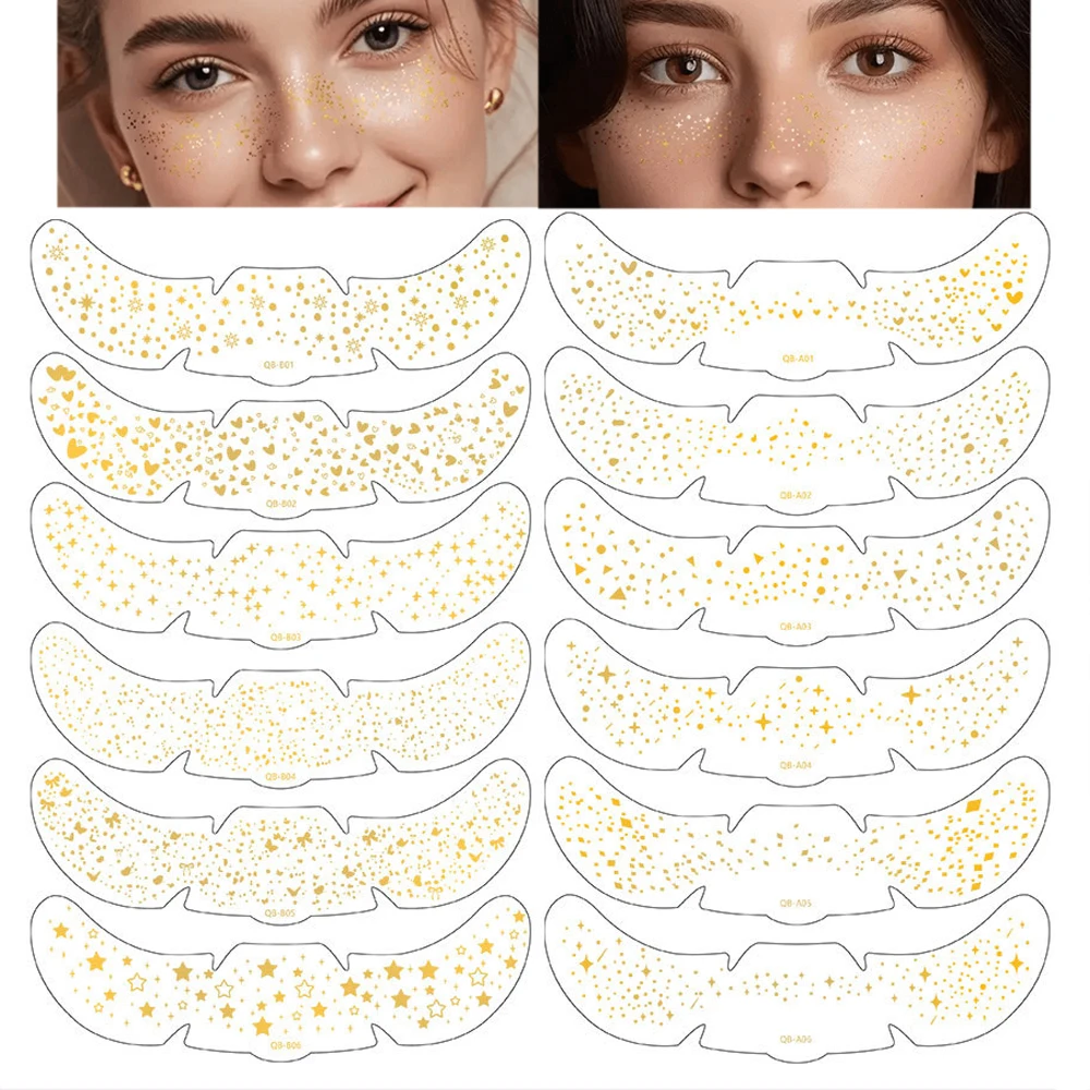 6pcs Waterproof Glitter Fake Freckles Tattoo Stickers Metallic Gold Freckle Temporary Tattoos for Women Face Makeup Patches
6pcs Waterproof Glitter Fake Freckles Tattoo Stickers Metallic Gold Freckle Temporary Tattoos for Women Face Makeup Patches