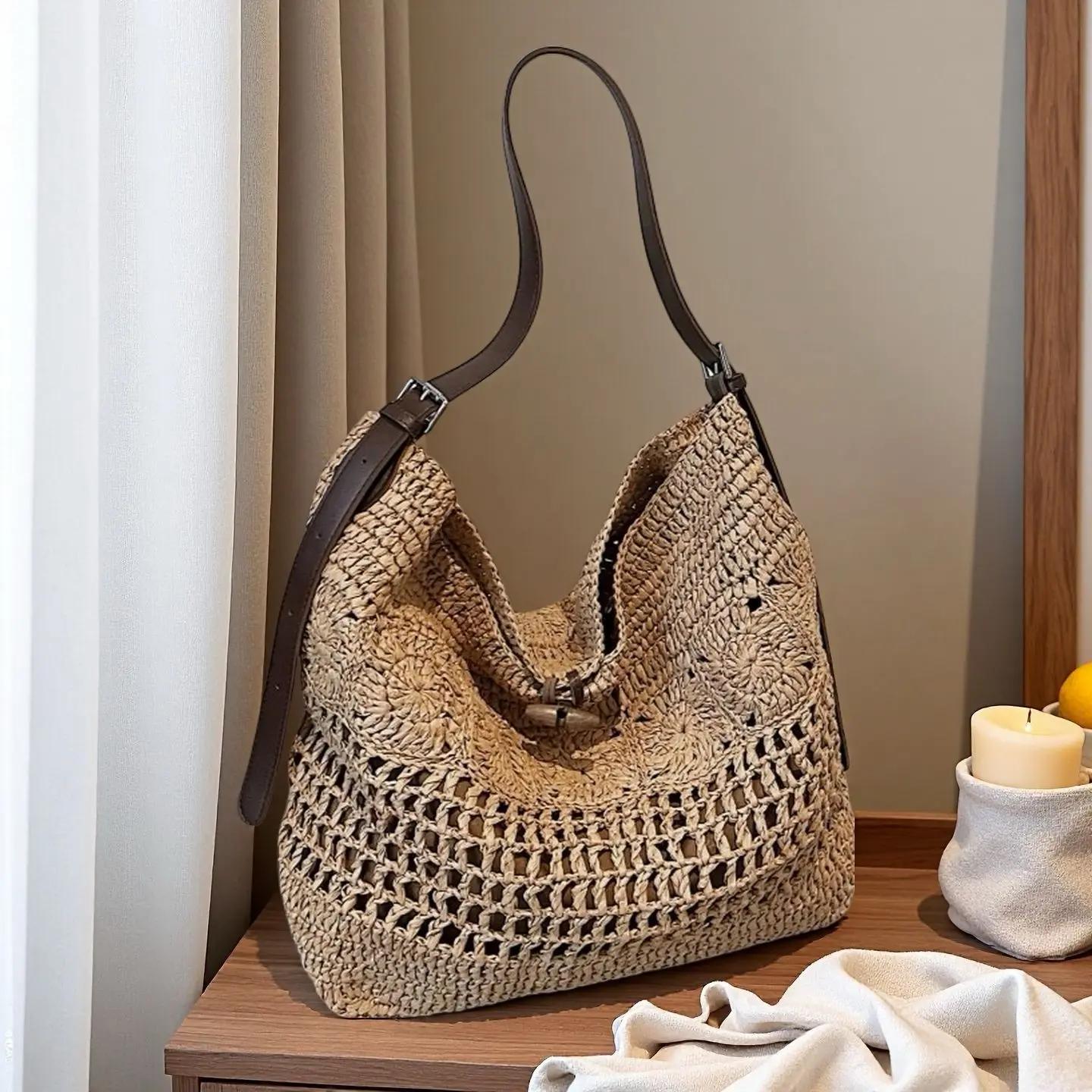 Premium Crochet Bag Large Capacity Straw Bag Versatile Hollow Knitting Tote Bag Vacation Messenger Bag
Premium Crochet Bag Large Capacity Straw Bag Versatile Hollow Knitting Tote Bag Vacation Messenger Bag
