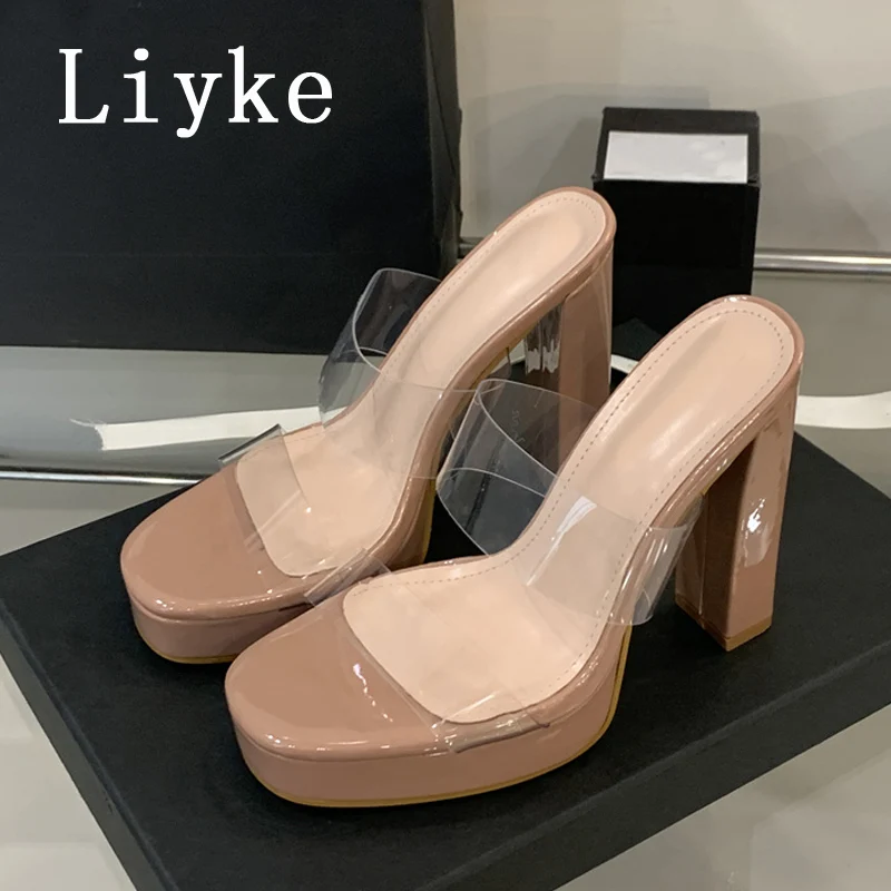 Liyke/пикантные шлепанцы на платформе с толстой подошвой и квадратным носком 12 см, женские летние туфли для выпускного вечера, прозрачные сандалии из ПВХ, женские
Liyke/пикантные шлепанцы на платформе с толстой подошвой и квадратным носком 12 см, женские летние туфли для выпускного вечера, прозрачные сандалии из ПВХ, женские