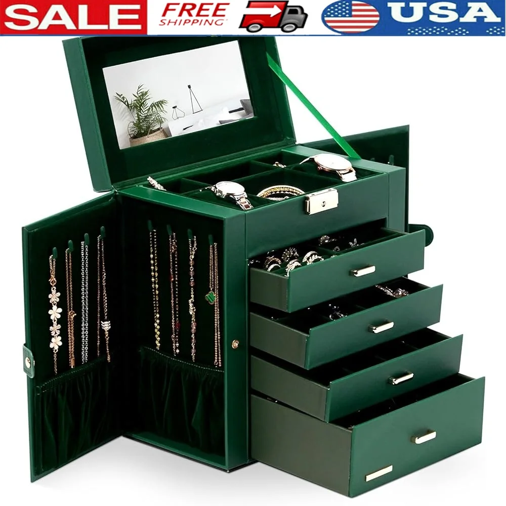 Synthetic Leather Jewelry Box Watch Organizer Lockable Storage Case with Pull Out Drawers Necklace Earring Ring Holder Gift
Synthetic Leather Jewelry Box Watch Organizer Lockable Storage Case with Pull Out Drawers Necklace Earring Ring Holder Gift