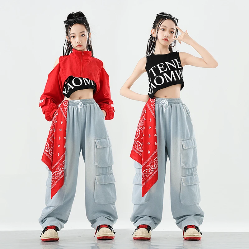 Jazz Outfit For Girls Kpop Stage Performance Suit Black Crop Tops Shuffle Pants Red Jacket Kids Hip Hop Street Dancewear VDL3484
Jazz Outfit For Girls Kpop Stage Performance Suit Black Crop Tops Shuffle Pants Red Jacket Kids Hip Hop Street Dancewear VDL3484