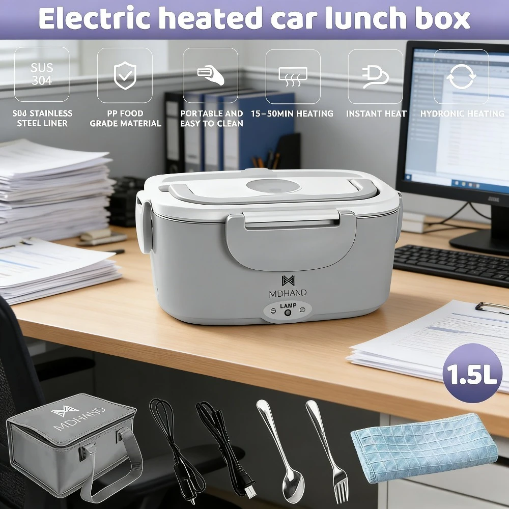 65W Electric Lunch Box Gray 1.5L 304 Stainless Steel Removable Pot No Steam Food Heater For Office Travel With Cleaning Cloth
65W Electric Lunch Box Gray 1.5L 304 Stainless Steel Removable Pot No Steam Food Heater For Office Travel With Cleaning Cloth