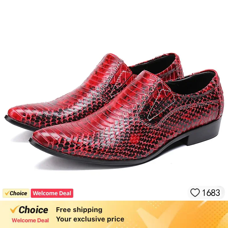 Men's Red Snakeskin Pattern Leather Dress Shoes Formal Party Shoes Designer Pointed Toe Oxford Shoes for Wedding or Evening Even
Men's Red Snakeskin Pattern Leather Dress Shoes Formal Party Shoes Designer Pointed Toe Oxford Shoes for Wedding or Evening Even